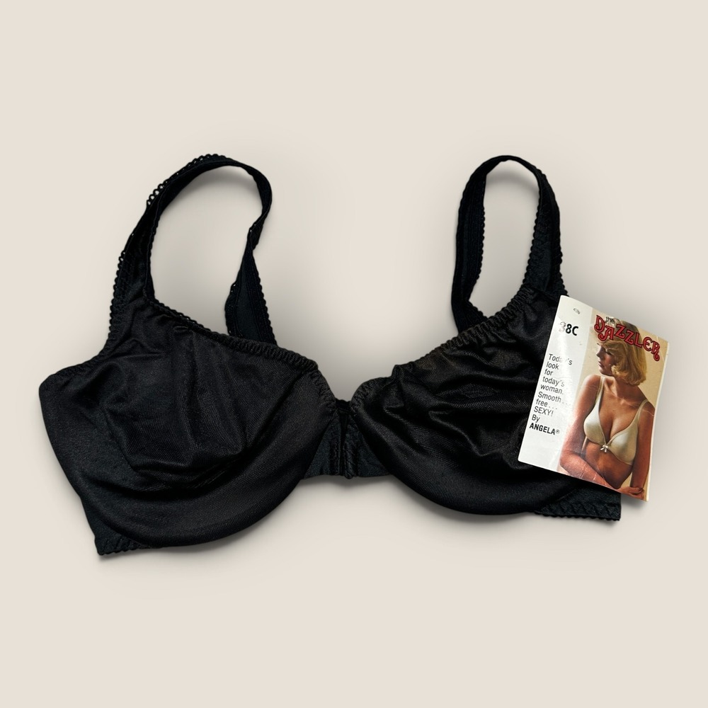 Vintage Angela The Dazzler Black Underwire Front Close Bra 38C Style 444 NWT